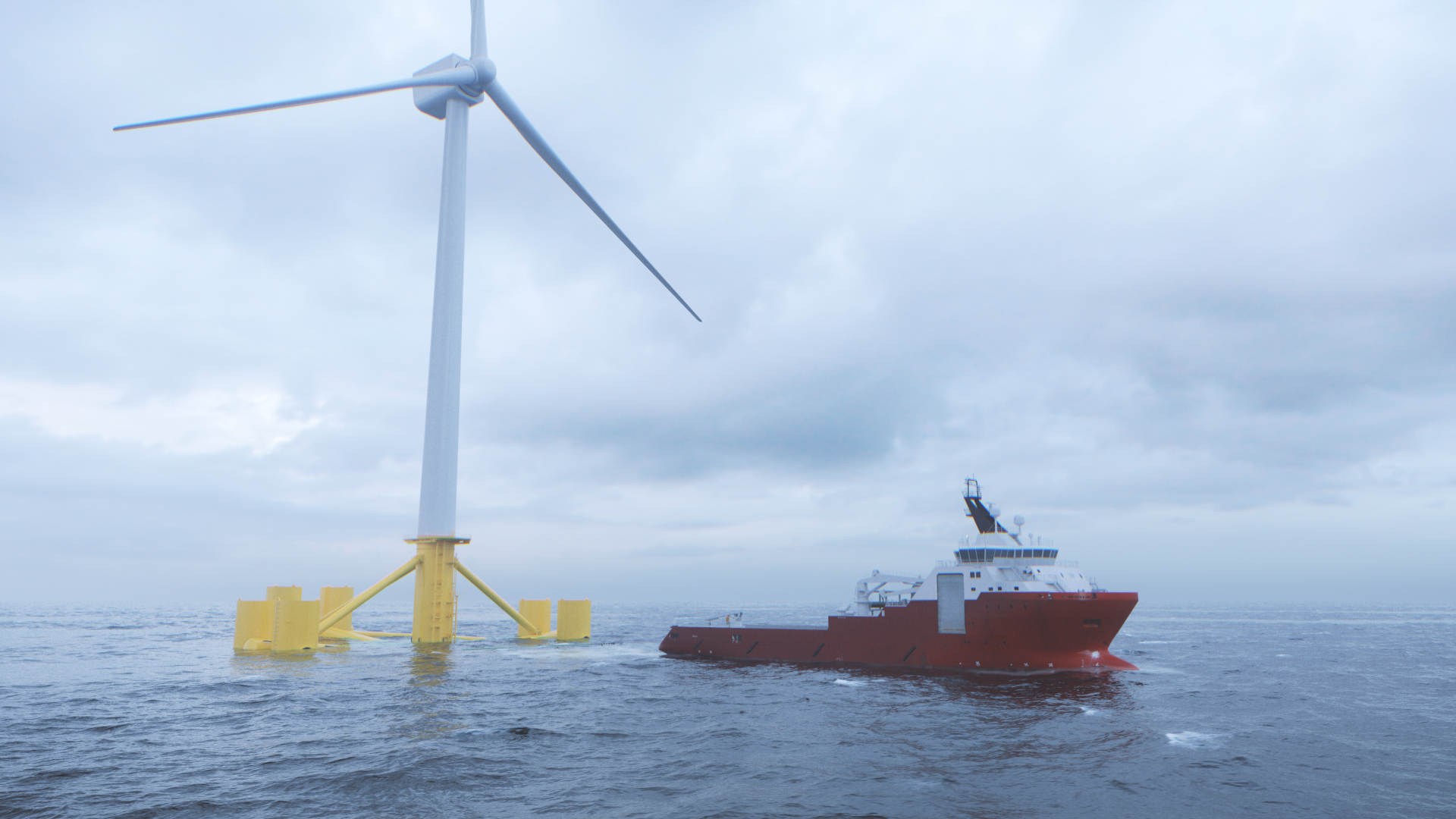 AHT vessel towing a floating wind turbine
